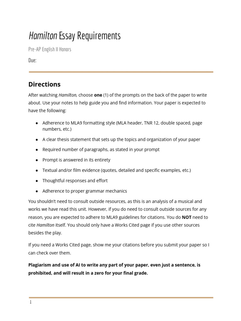 Hamilton Essay Guidelines and Prompts | PDF | Citation | Human ...