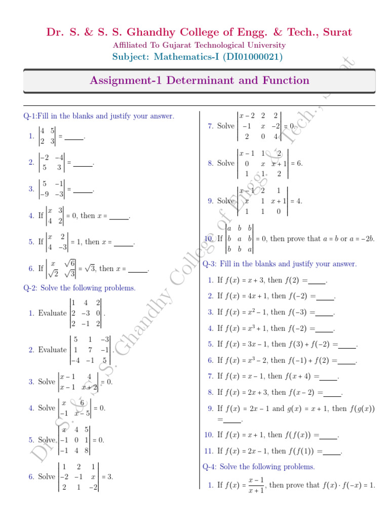 Assignment-1 Determinant and Function | PDF | Chess Openings | Chess