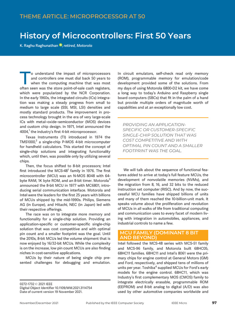 History of Microcontrollers First 50 Years | PDF | Microcontroller ...