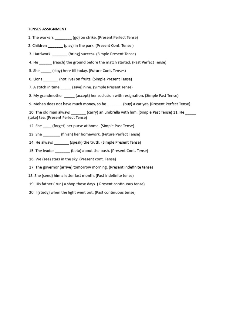 Tenses Assignment for Grade 5 | PDF | Grammatical Tense | Language ...