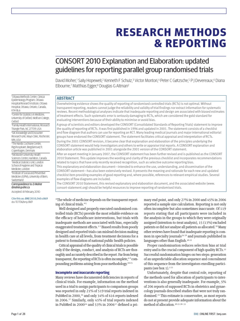 CONSORT 2010 Guidelines for RCT Reporting | PDF | Randomized Controlled ...