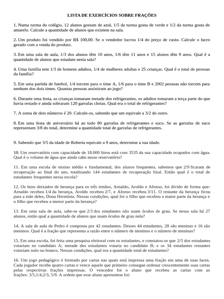 Exercícios de Frações para 6º Ano | PDF