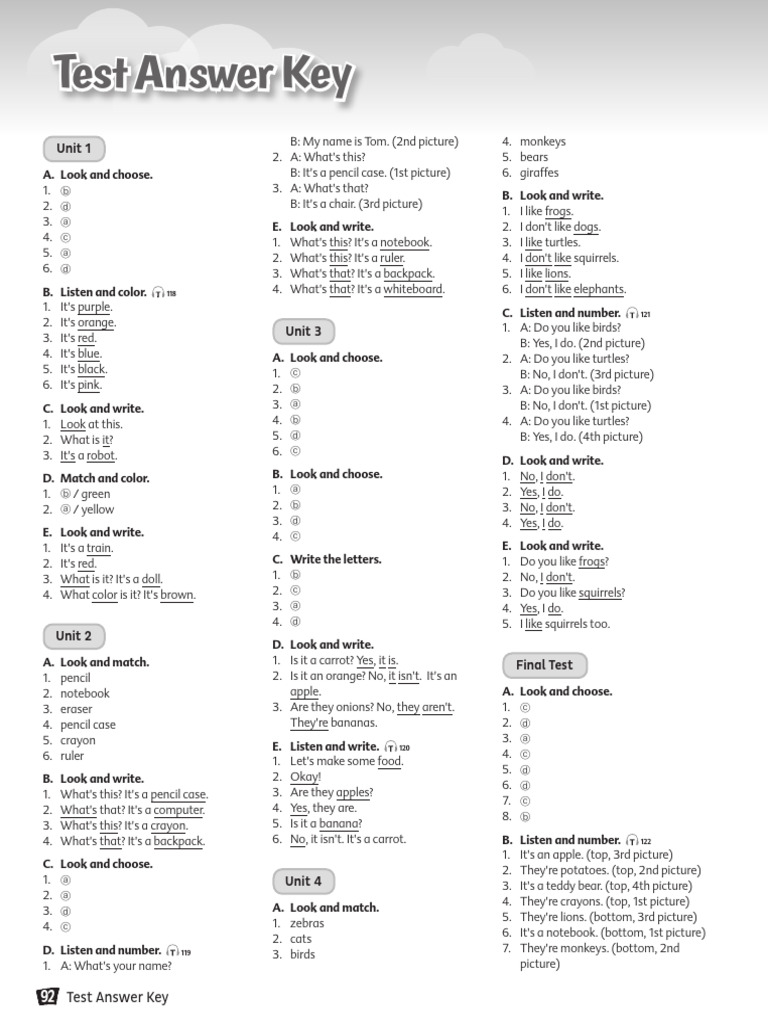 Come On Plus 1 - Test Answer Keys | PDF | Chess | Chess Theory