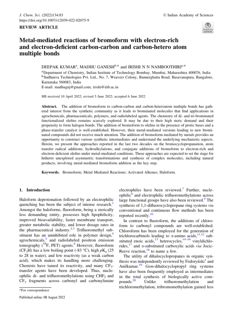 Metal-Mediated Reactions of Bromoform With Electron-Rich and Electron ...