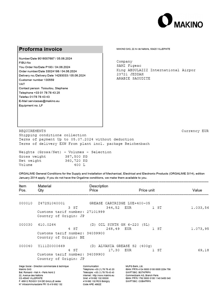 Proforma Invoice for SAMI Figeac | PDF | Payments