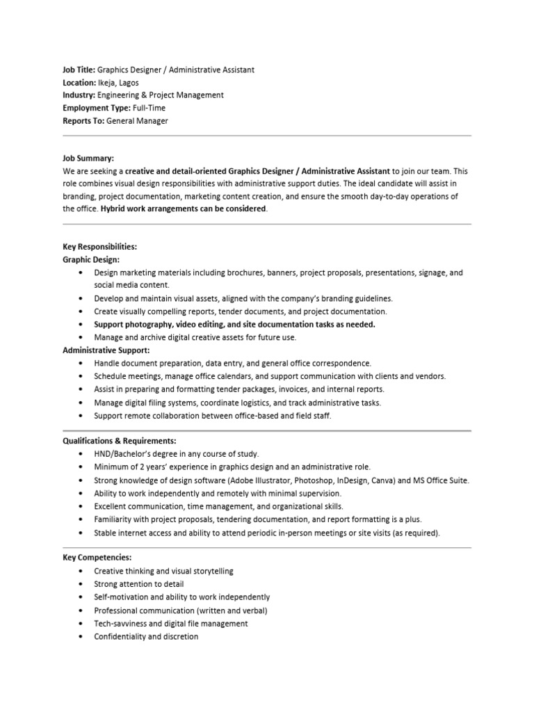 JD - Graphics Designer&Admin Assistant | PDF | Graphic Design | Graphics