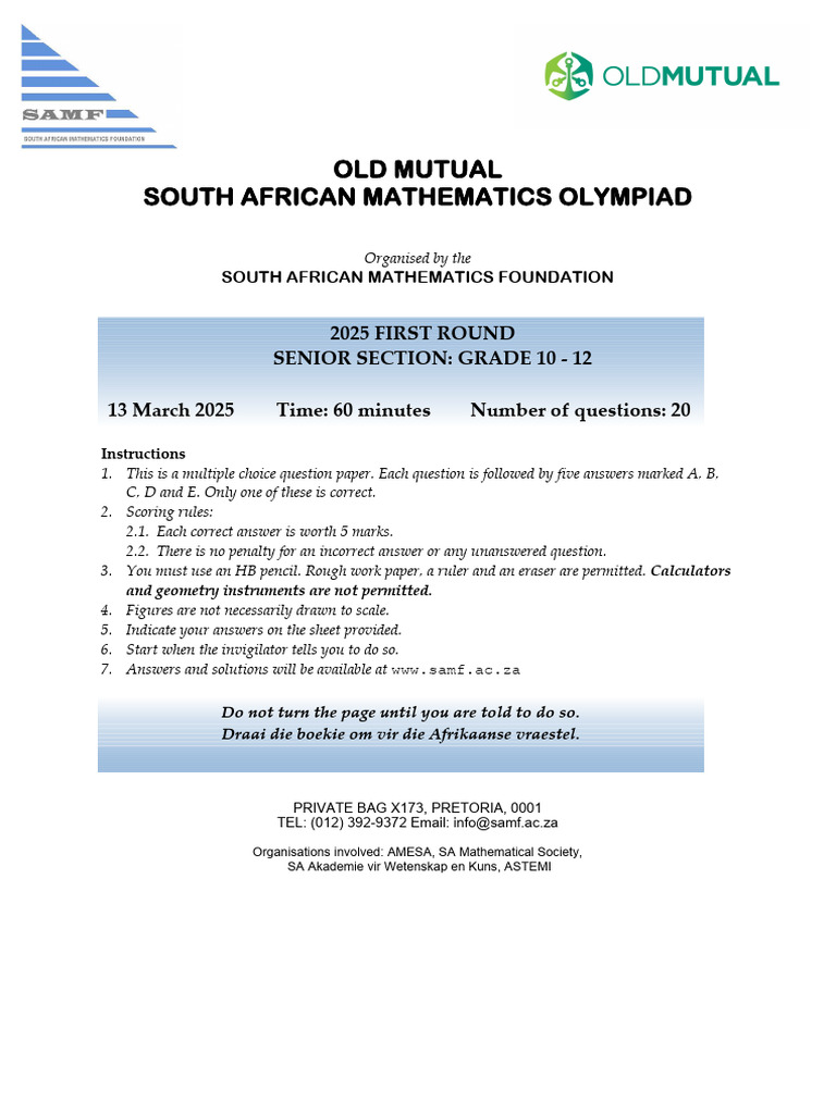 South African Mathematics Olympiad 2025 | PDF | Angle | Elementary Geometry