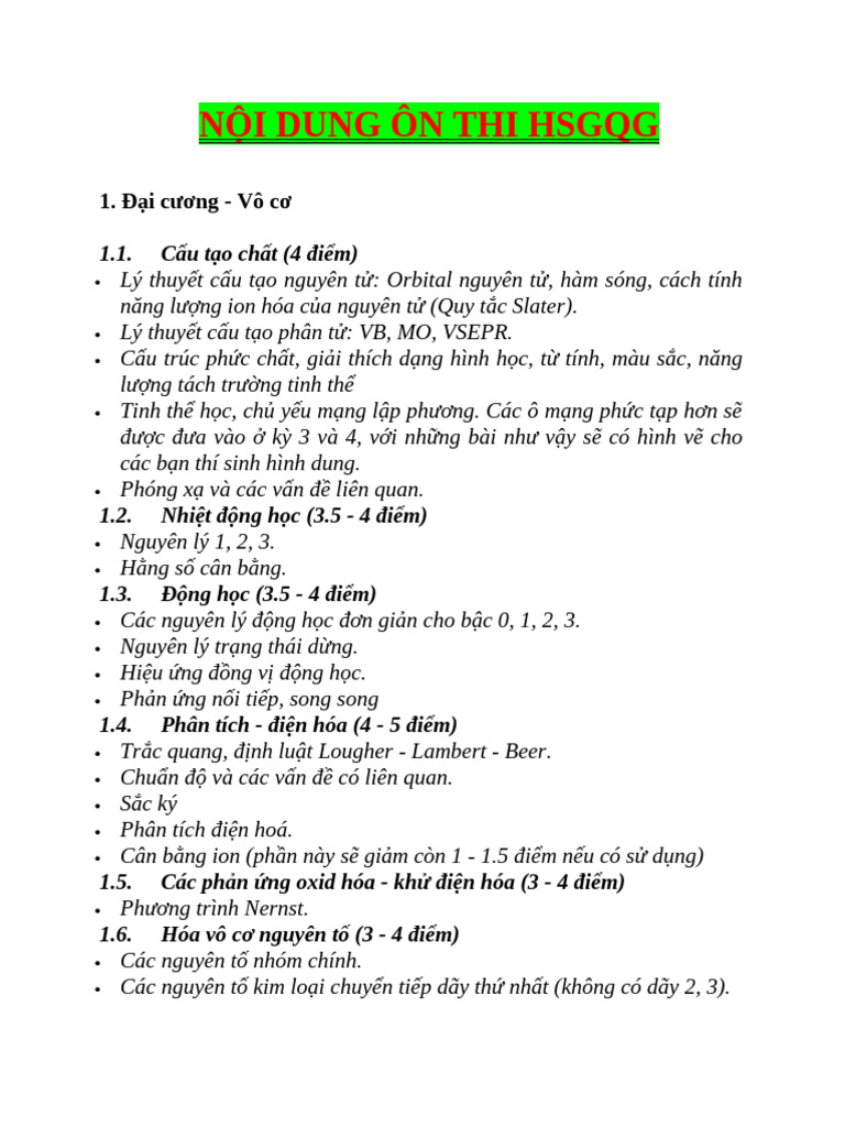 N I Dung On Thi HSGQG | PDF