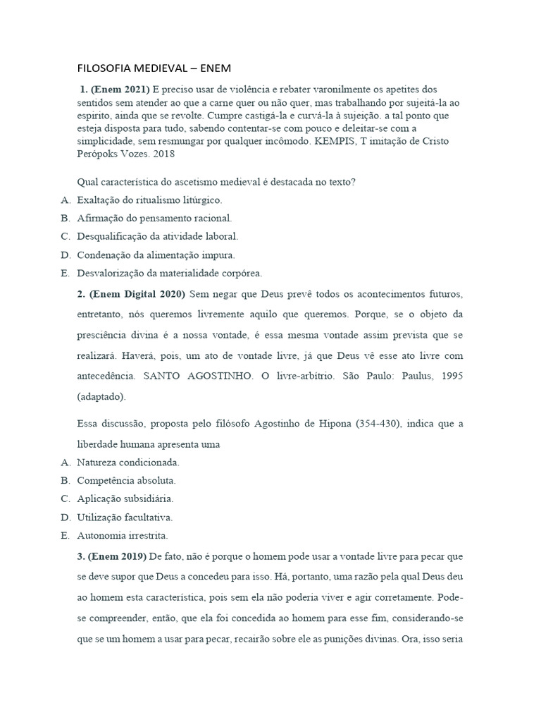 Filosofia Medieval - Enem | PDF | Aristóteles | Tomás de Aquino