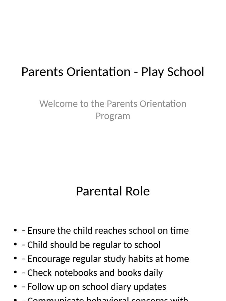 Parents Orientation Guide for Play School | PDF