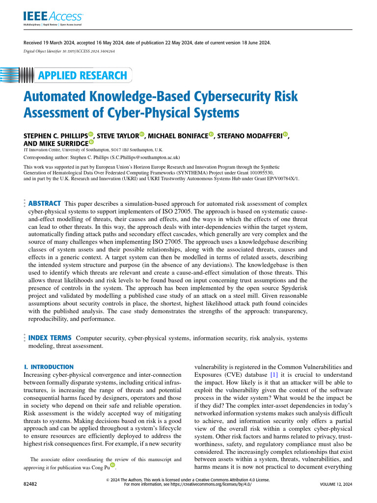 Automated Cyber-Physical Risk Assessment | PDF | Risk | Computer Security