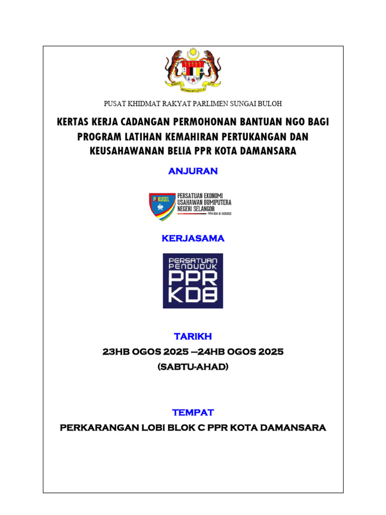 Kertas Kerja Program Latihan Pertukangan Dan Keusahawanan Ppr Kota ...