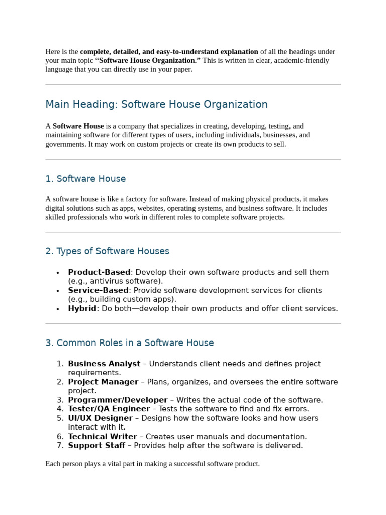 Software House Organization Explained | PDF | Software Development ...