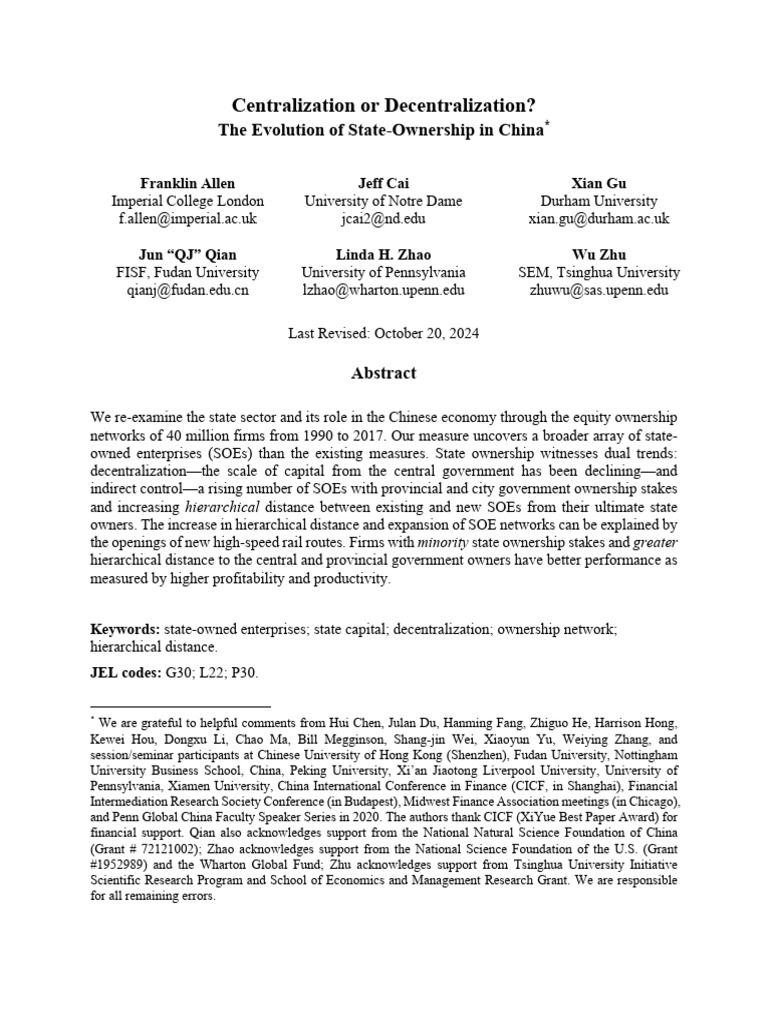 State Ownership Trends in China | PDF | State Owned Enterprise | Fixed ...