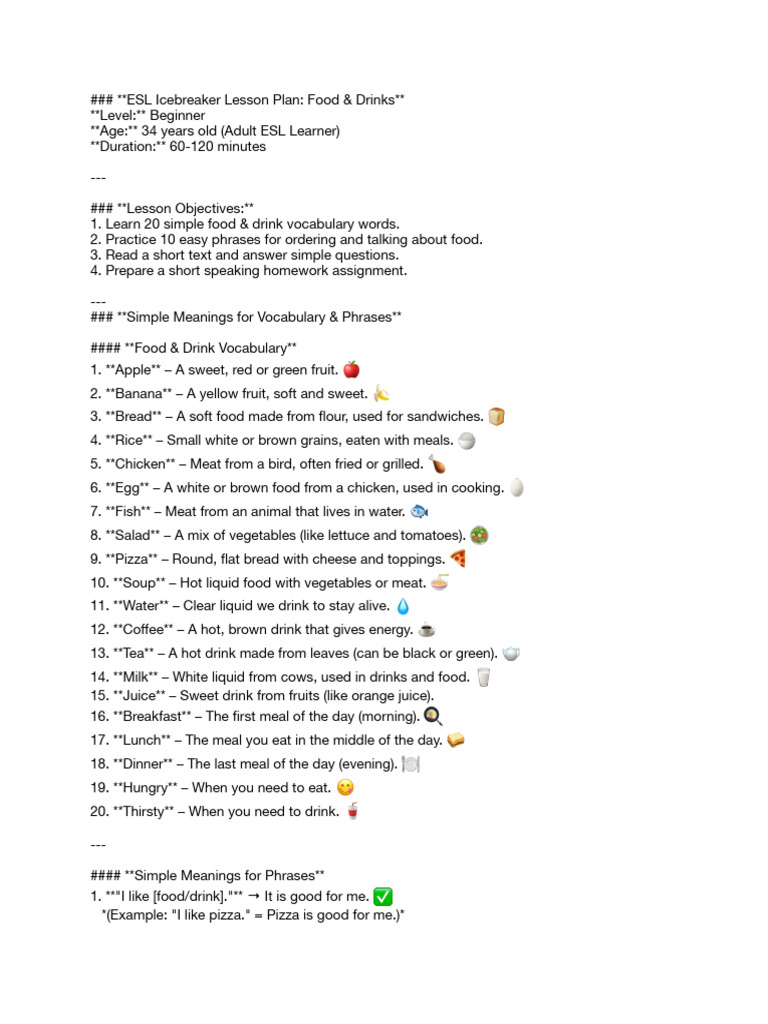 Lesson 5 Food and Drinks | PDF | Meal | Drink