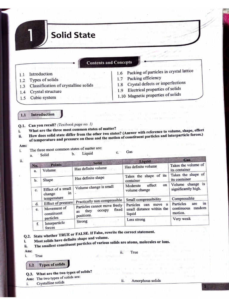 Chem 12th Chap 1 Solid State Target Que & Ans | PDF