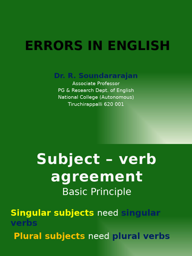 Common English Verb Agreement Errors | PDF