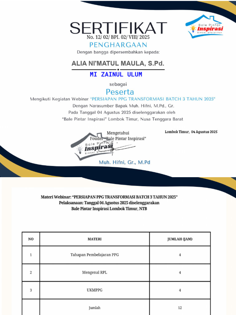 Sertifikat PPG TRANSFORMASI BATCH 3 | PDF