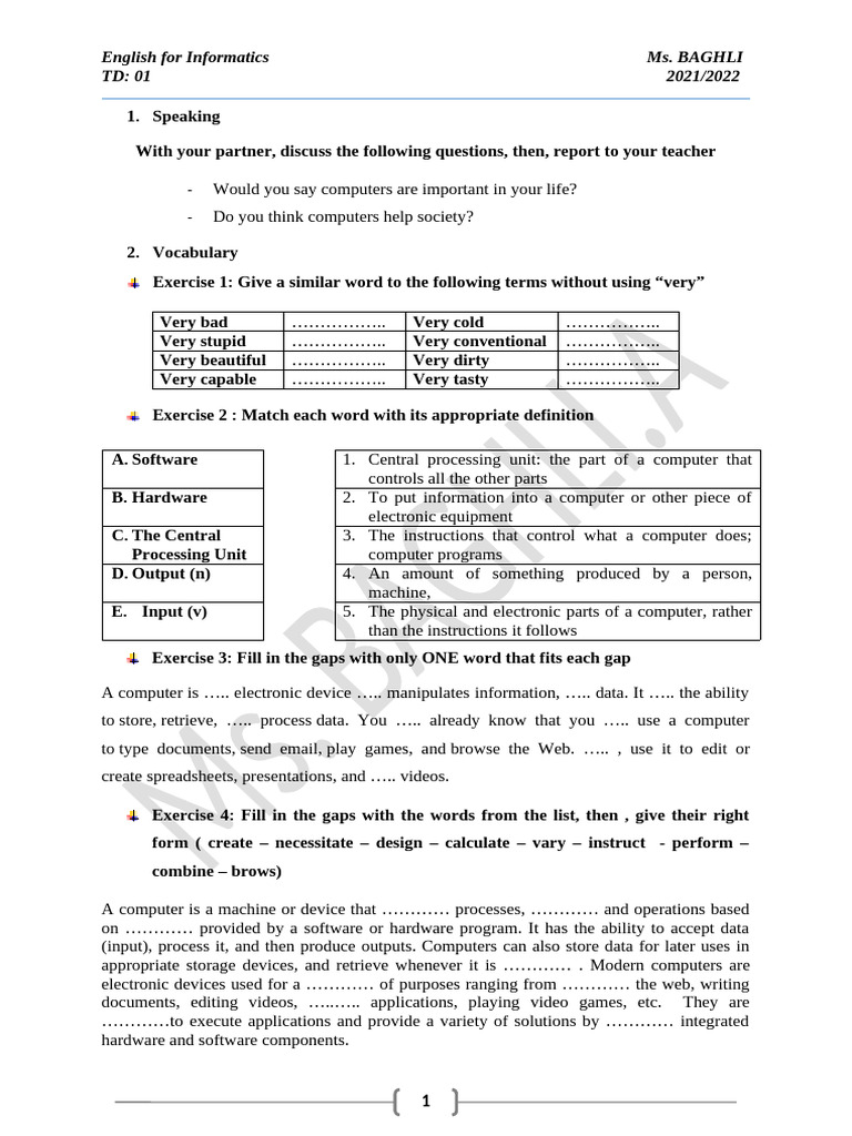English for Informatics: Vocabulary & Grammar | PDF | Computer Hardware ...