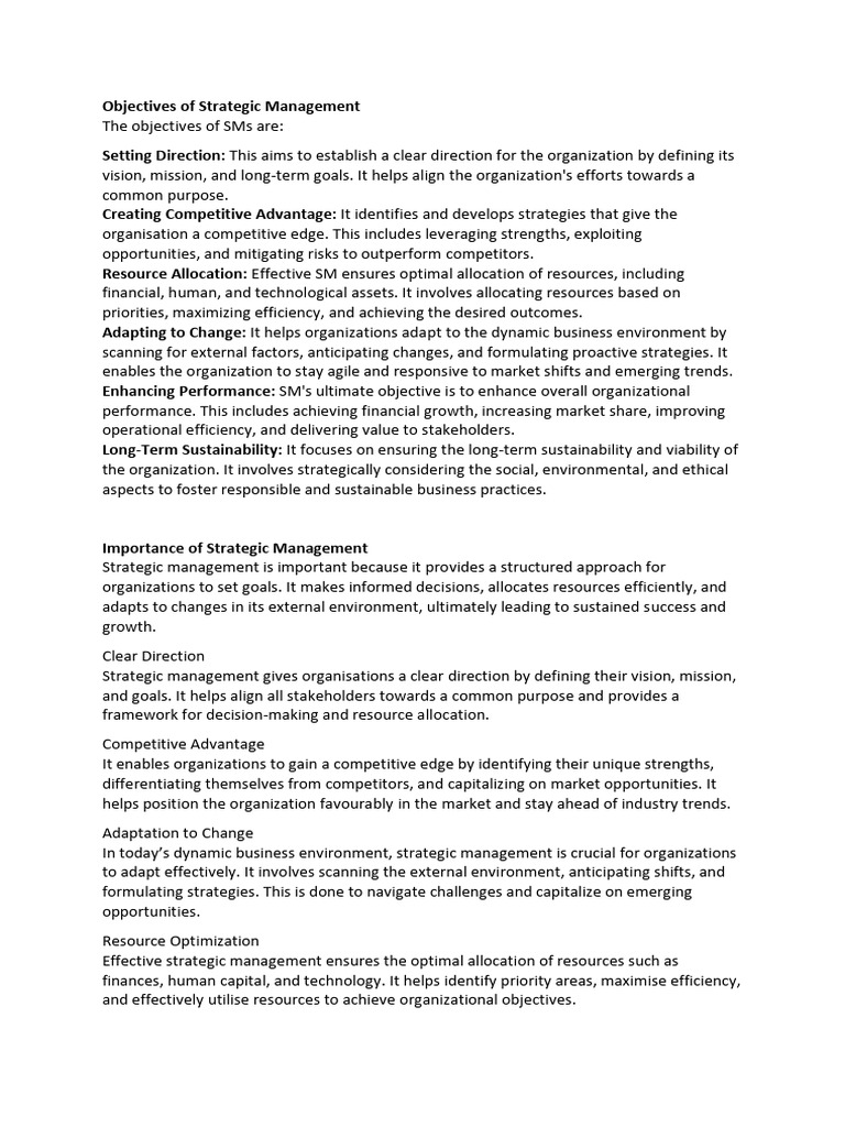 Objectives of Strategic Management | PDF | Strategic Management ...