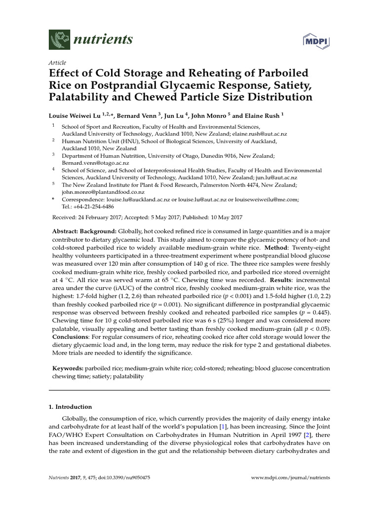 Glycaemic Response of Parboiled Rice | PDF | Errors And Residuals ...