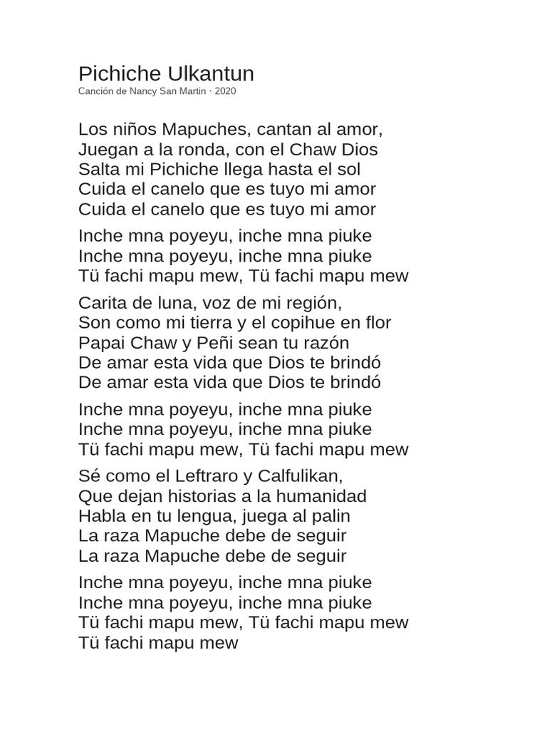 Pichiche Ulkantun: Canción Mapuche | PDF