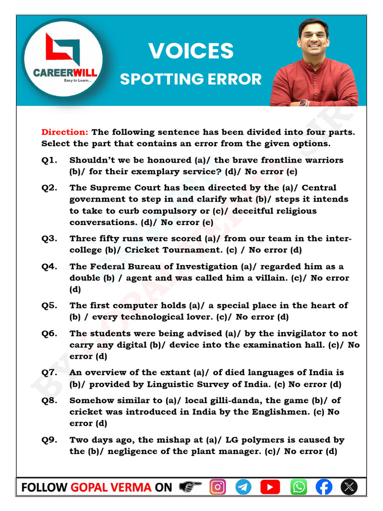 Voice Errors Practice Set | PDF | Over The Counter Drug | Pharmacy