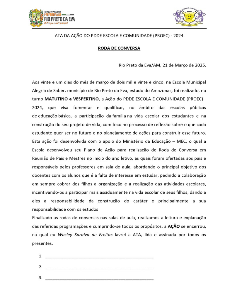 Roda de Conversa na Escola Alegria de Saber | PDF | Escolas | Aprendizado