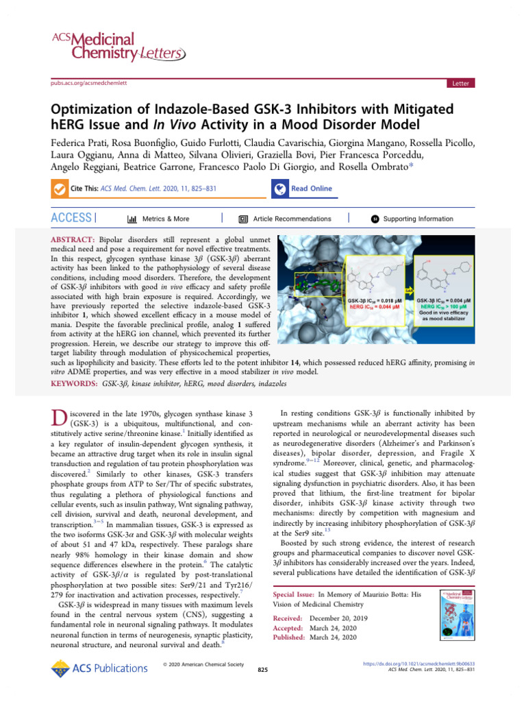 Optimization of Indazole-Based GSK-3 Inhibitors With Mitigated hERG ...