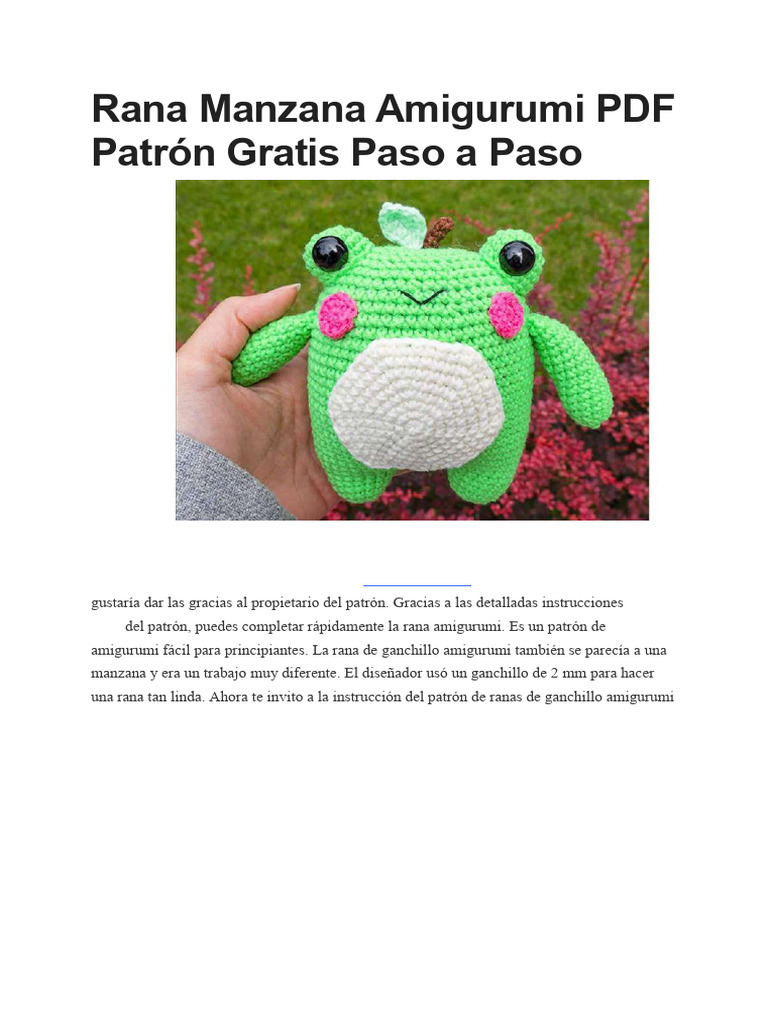 Patrón Rana Manzana Amigurumi Gratis | PDF | Amigurumi | Tejer