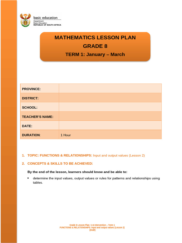 Grade 8 Functions & Relationships Lesson | PDF | Numbers | Cognition
