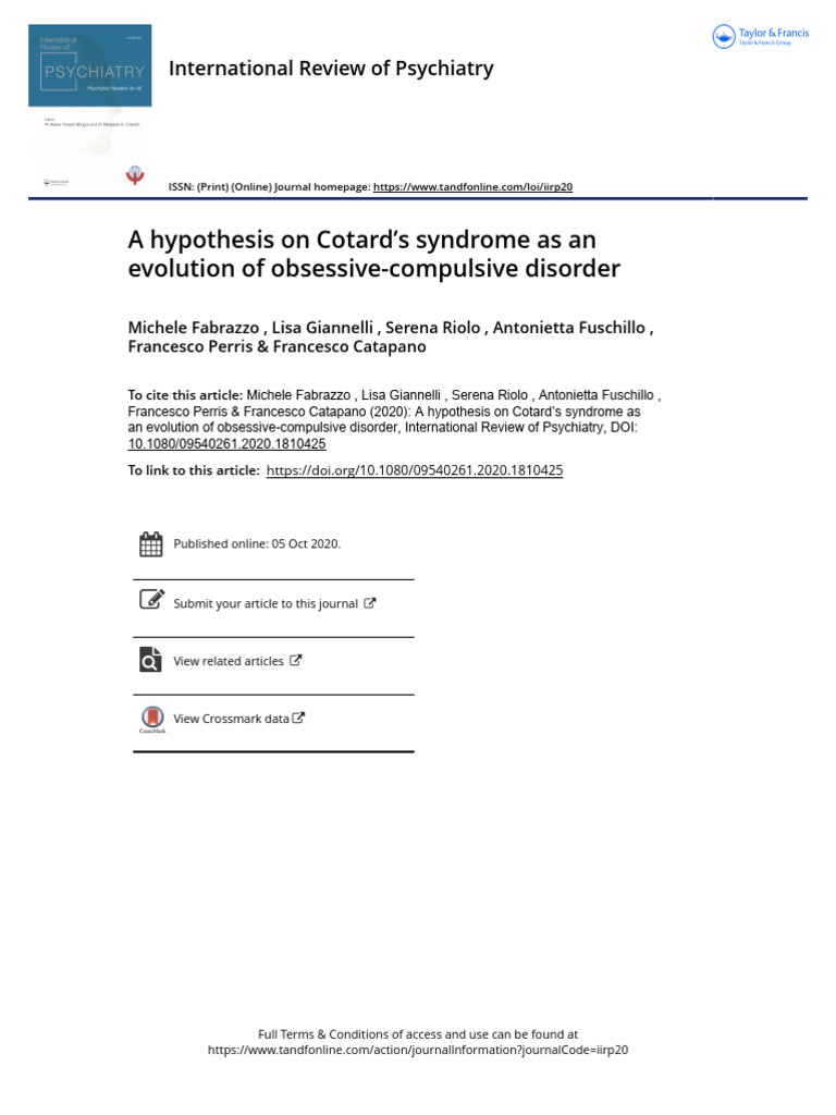 Cotard’s Syndrome Evolving from OCD | PDF | Obsessive–Compulsive ...
