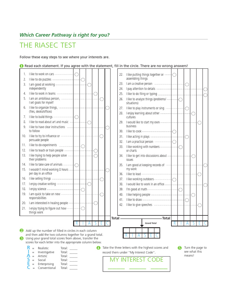 RIASEC Test Guide for Career Pathways | PDF | Business | Engineering