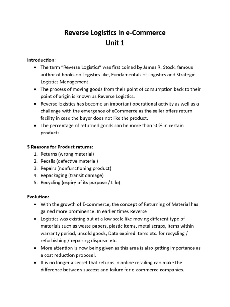 Importance of Reverse Logistics in E-commerce | PDF | Logistics | E ...