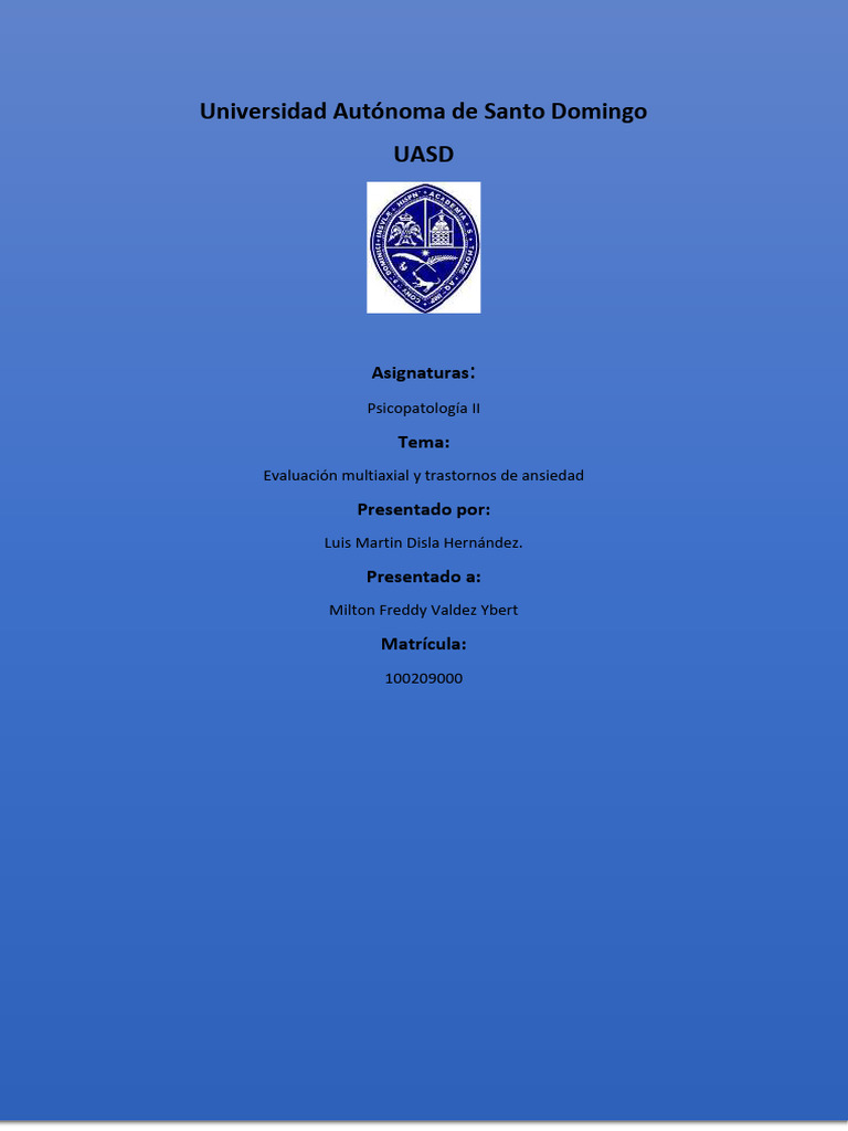Evaluación Multiaxial en Trastornos de Ansiedad | PDF | Ansiedad ...