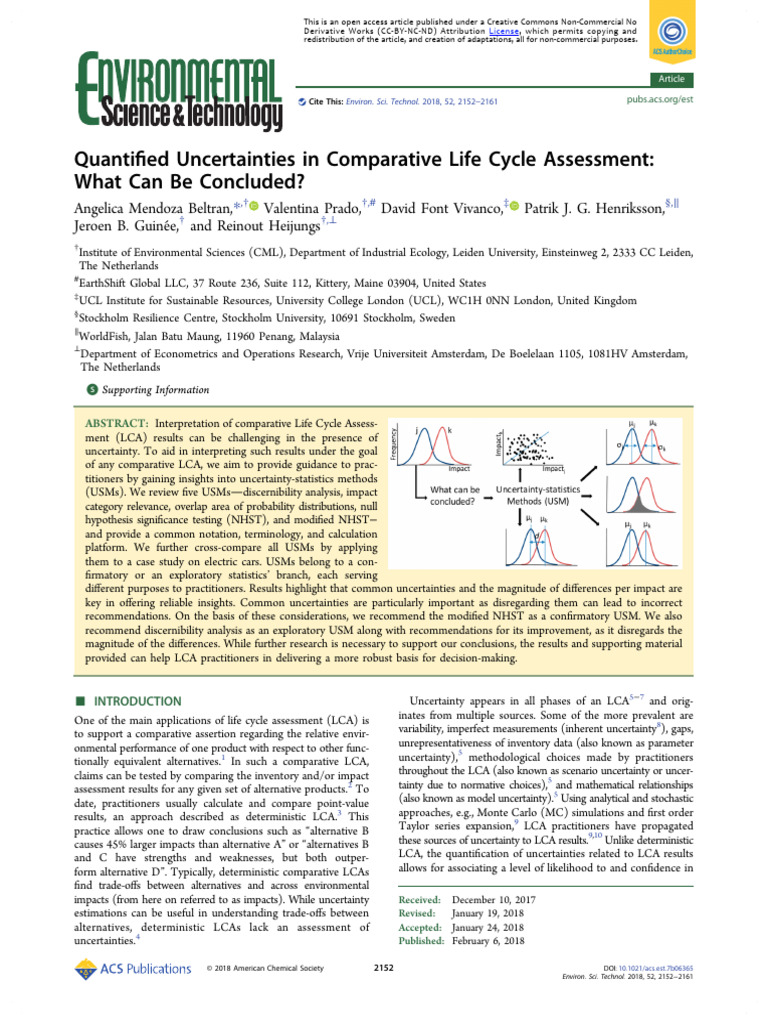 Uncertainty in Life Cycle Assessment | PDF | Life Cycle Assessment | P ...