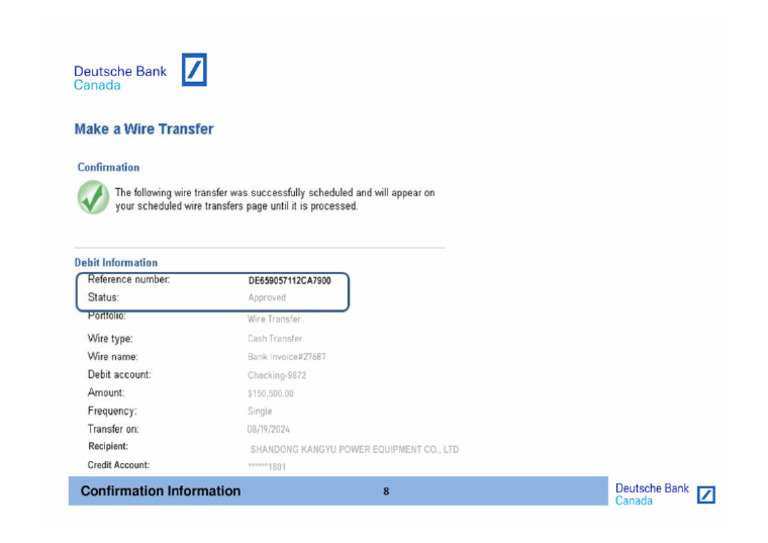 Wire Transfer Confimation Receipt | PDF