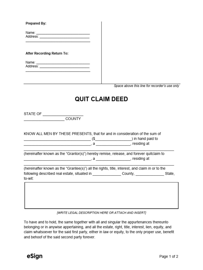 Quit Claim Deed Template | PDF | Real Property Law | Property