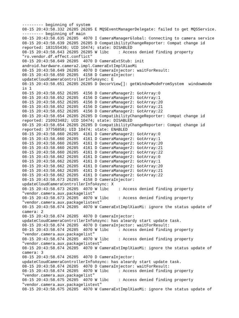 Camera Service Connection Logs | PDF | Computing | Software