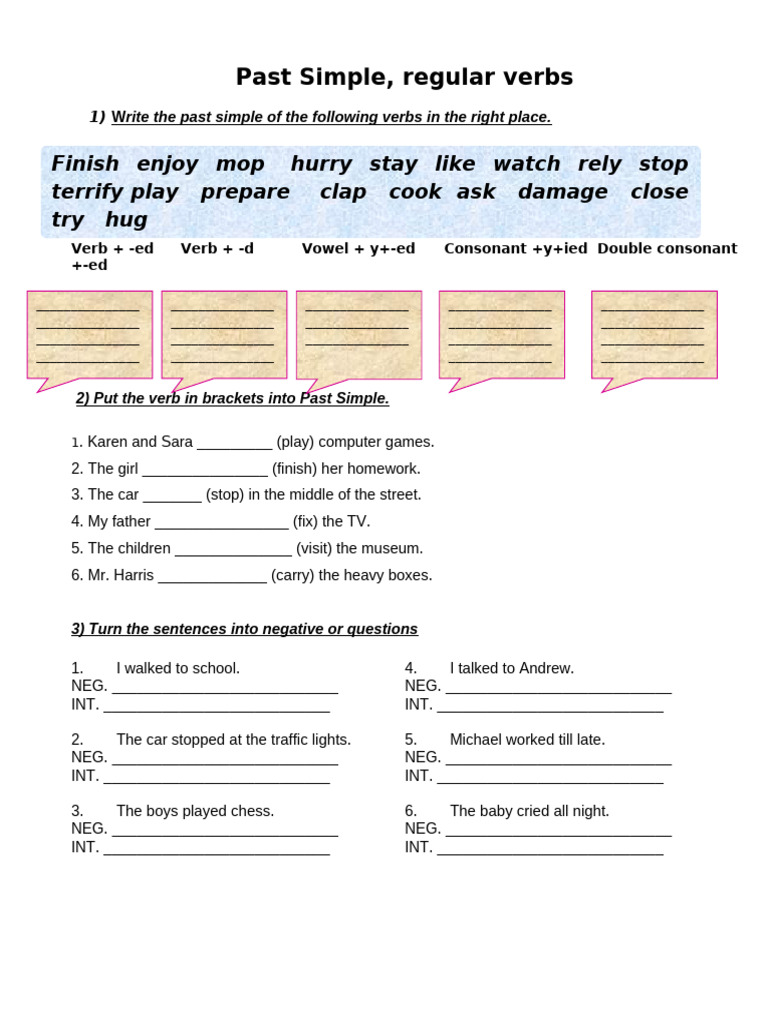 Past Simple Regular Verbs Exercises | PDF