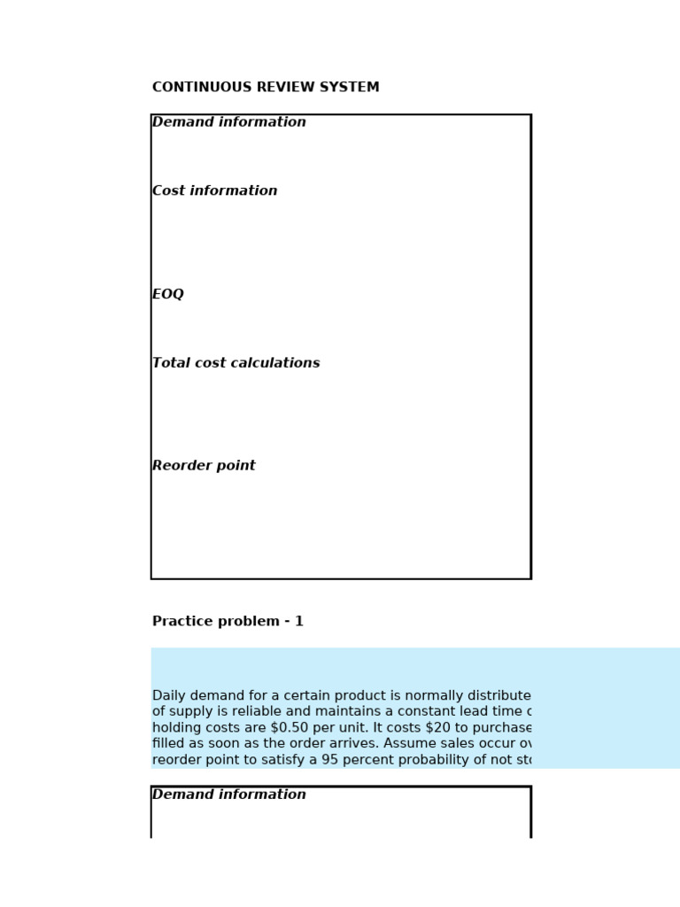 Continuous Review and Periodic Review Systems | PDF | Inventory | Demand
