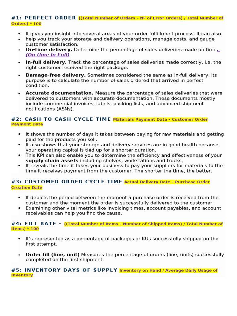Key Supply Chain KPIs Explained | PDF | Inventory | Performance Indicator