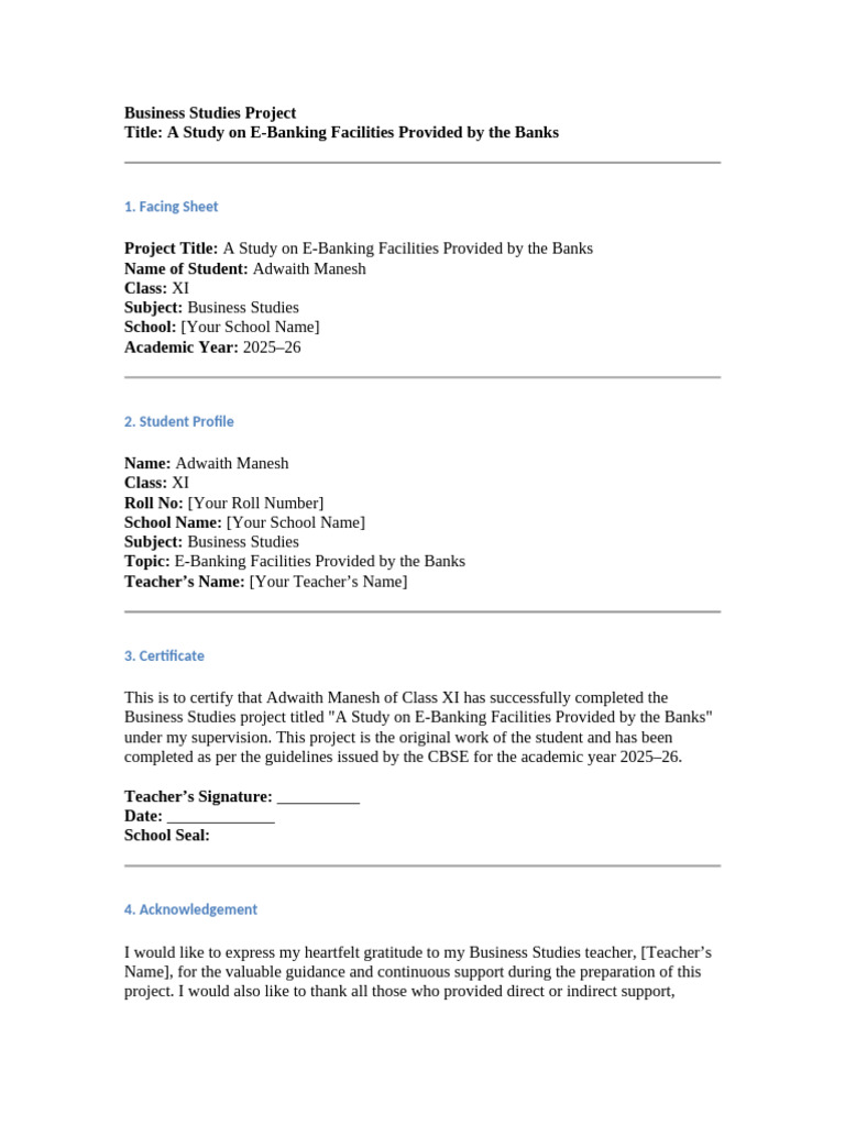 E-Banking Study for Class XI Project | PDF | Online Banking | Banks ...