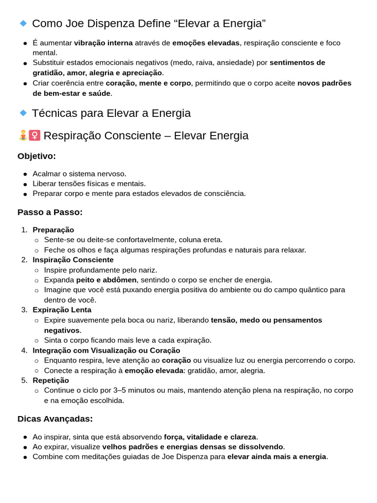 Técnicas para Elevar a Energia com Joe Dispenza | PDF