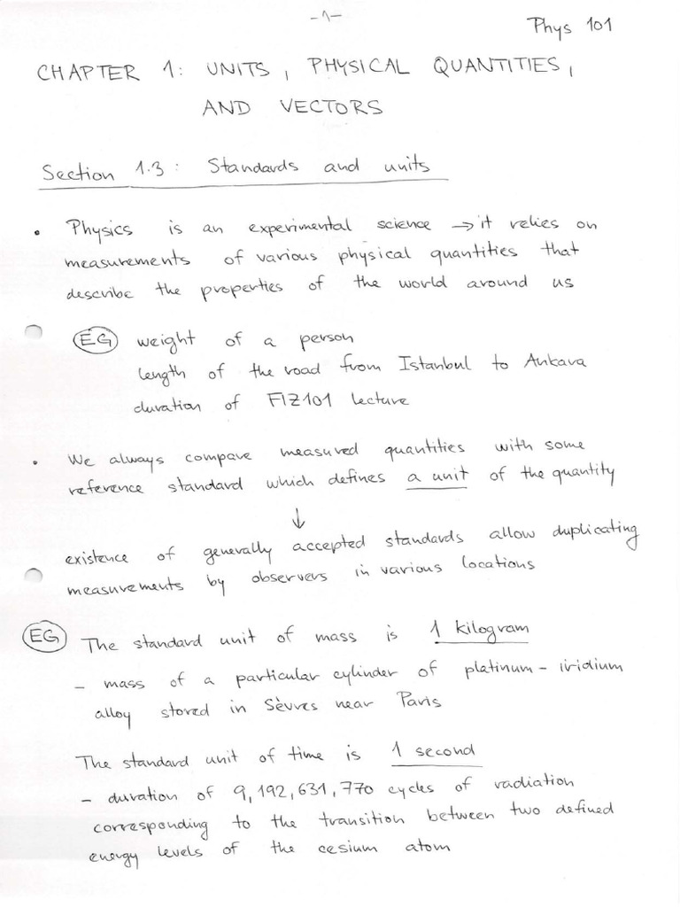 FIZ101E Chapter 01 Notes | PDF