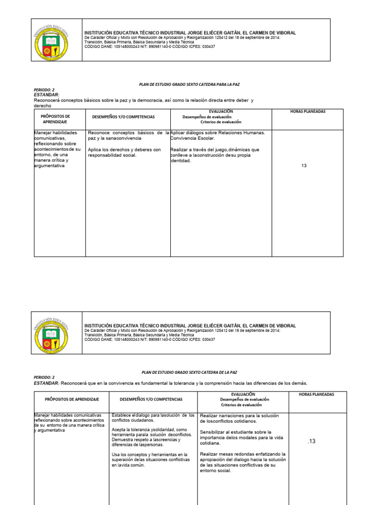 Plan de Estudios Cátedra para la Paz | PDF | Educación primaria ...