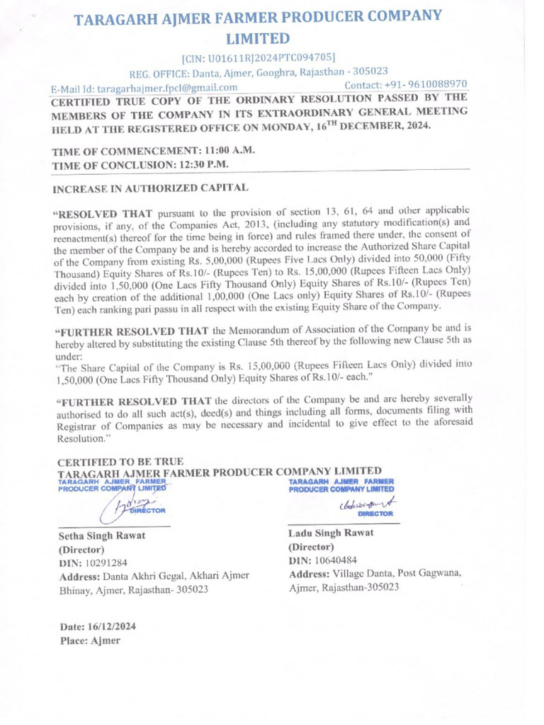 Board Resolution For Increase Authorised Capital | PDF | Legal ...