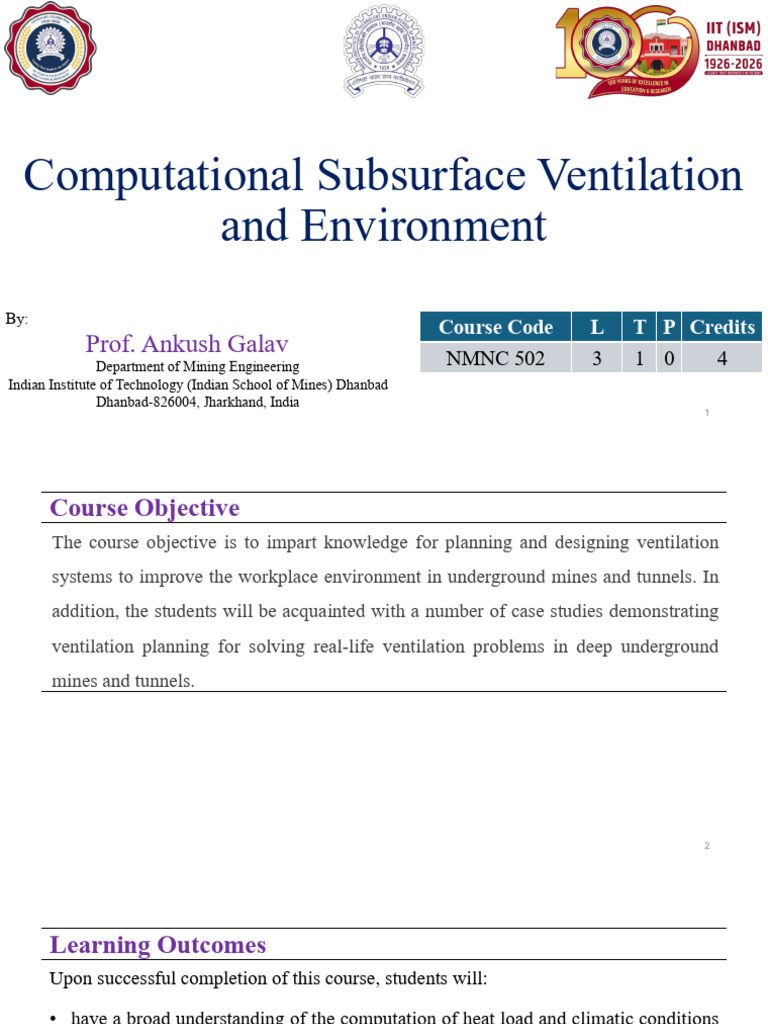 Subsurface Ventilation Course Overview | PDF | Liquids | Gases