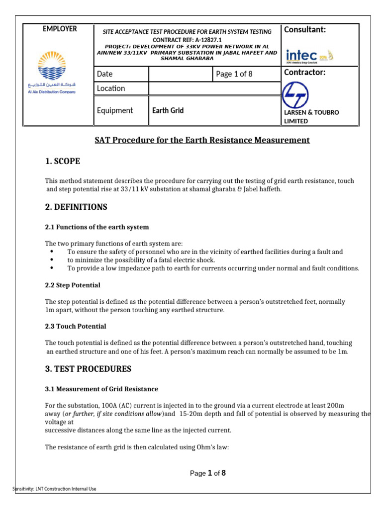 Earth Resistance Testing Procedure for Substation | PDF | Voltage ...