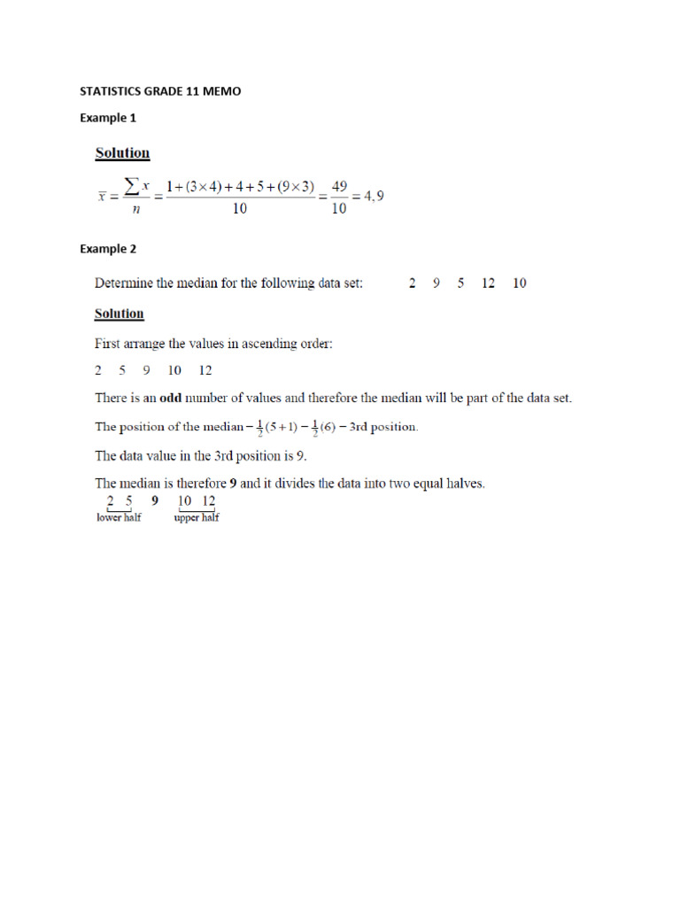 Grade 11 Statistics Past Papers & Memos | PDF